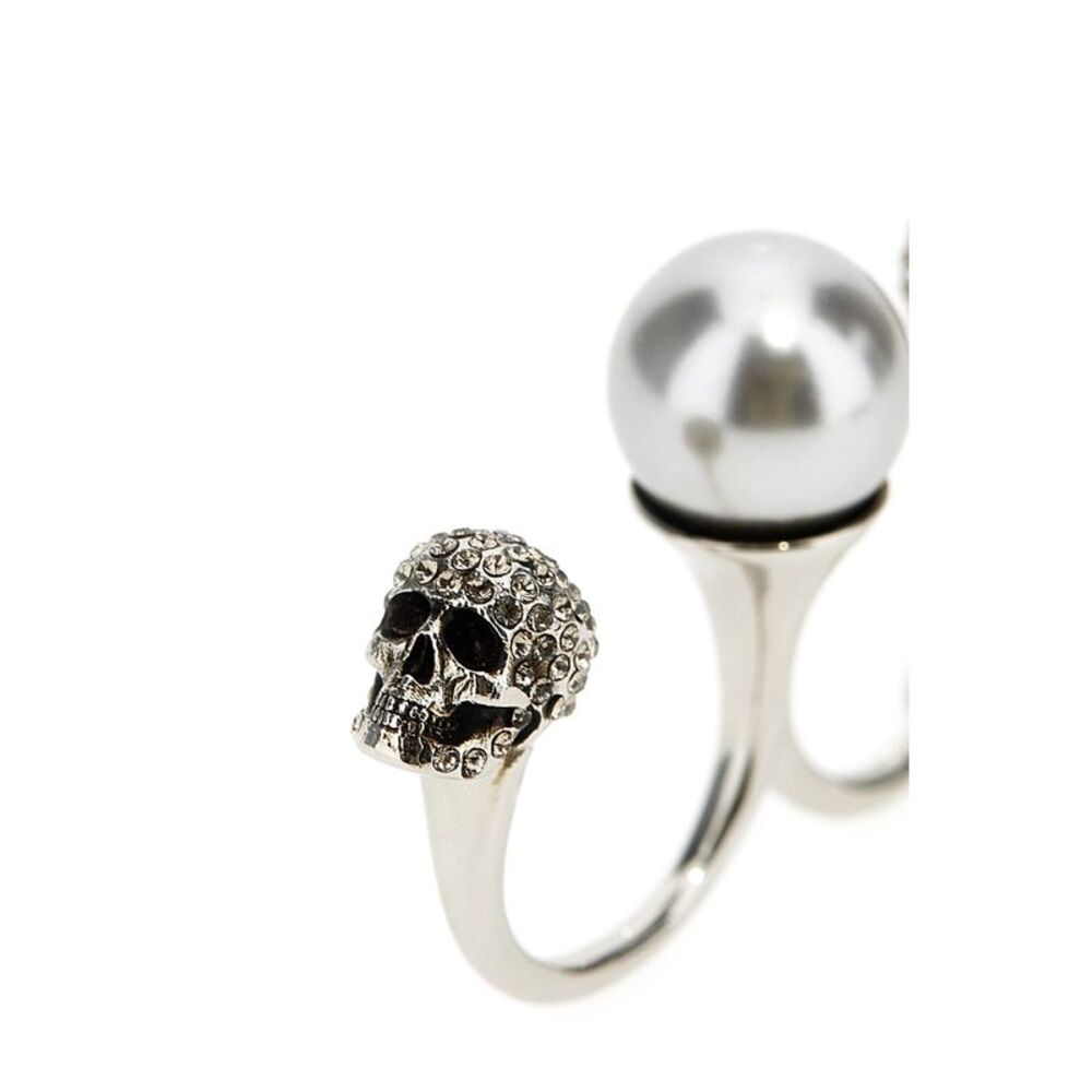 Alexander Mcqueen Women Pearl Skull Double Ring - Picture 4 of 4